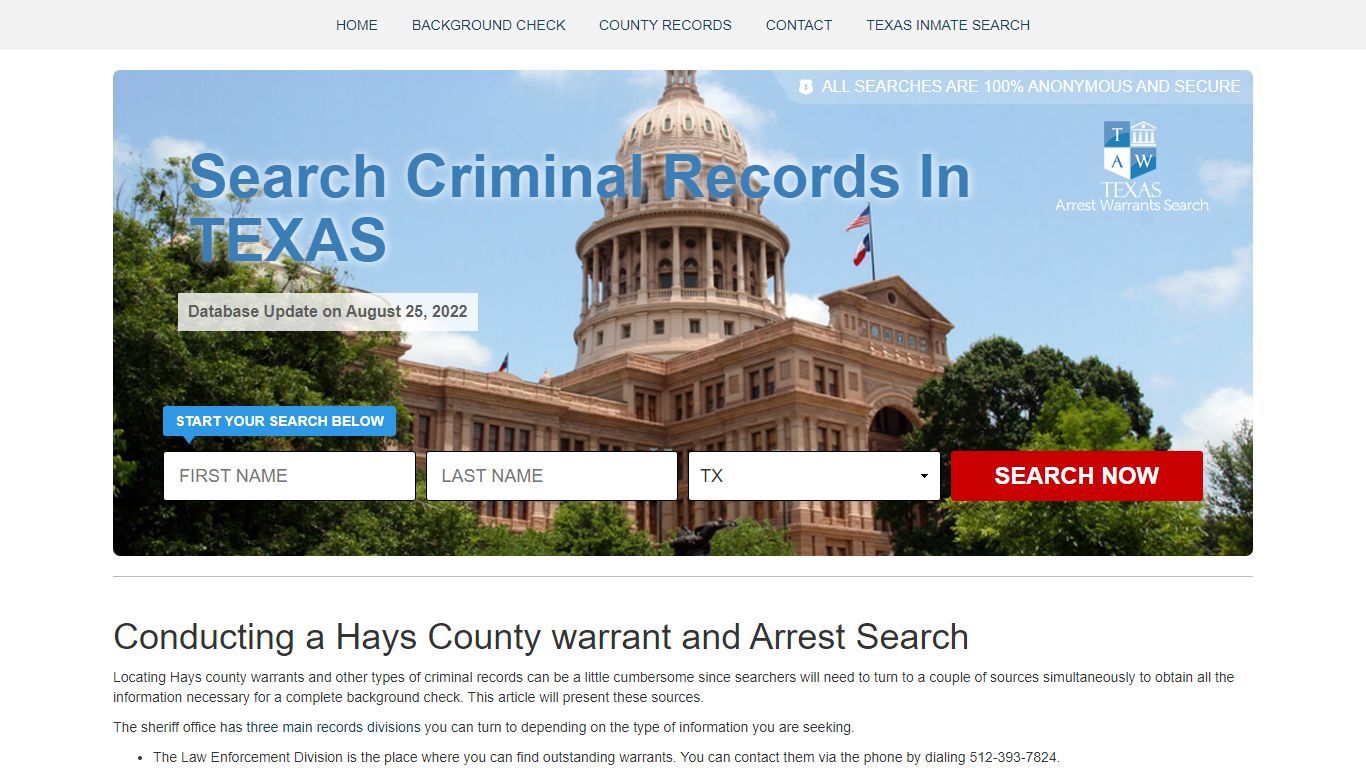 Conducting a Hays County warrant and Arrest Search